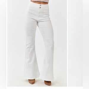 Risen Jeans White Plus 3X Retro Flare 2 button High Rise Stretch Comfort Jeans